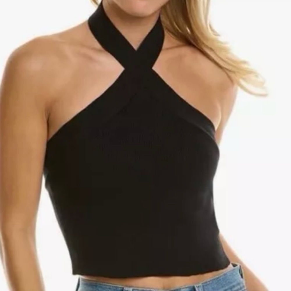 Monrow Womens Ribbed Sweater Knit Halter Tank Top Size XS Black